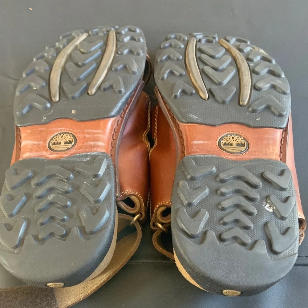 Timberland Men’s Brown Leather Hiking Sandals Adjustable Hook & Loop Comfort